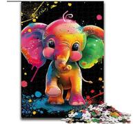 Rompecabezas de 1000 Piezas de Elefantes bebés de Colores de Madera, Ideal para Regalar en Navidad, cumpleaños, Halloween, etc