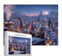 Rompecabezas de 1000 piezas de enano de Navidad en techo nevado para adultos, fondo de cielo estrellado, rompecabezas colorido para decoración del hogar, regalos, rompecabezas familiar, perfecto para