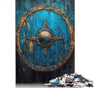 Rompecabezas de 1000 Piezas de Escudo Vikingo Azul para Adultos y Adolescentes. Rompecabezas de Papel para diversión Familiar y Noches de Juegos. 1000 Piezas (38 x 26 cm).