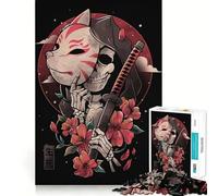 Rompecabezas de 1000 Piezas de Esqueleto samurái con máscara y Flores para Adolescentes Juguete de lógica Tipo Tren Divertido y silencioso Corte Suave Un Regalo Encantador (38x52cm)