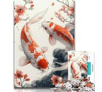 Rompecabezas de 1000 Piezas de Estilo japonés Koi, Rompecabezas de 1000 Piezas para Adolescentes, Juego desafiante y Familiar, Regalo de Amigo Secreto, 26x38cm