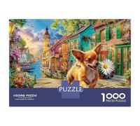 Rompecabezas de 1000 Piezas de Familia de Perros en un jardín de Flores, Perro en una Jungla mágica para Adultos, Juego Educativo, decoración del hogar, desafío, Alta dificultad, 38 x 26 cm