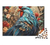 Rompecabezas de 1000 Piezas de Gallo Azul con Flores Rojas para Adultos, Juego Educativo, decoración del hogar, desafío difícil, Regalo de cumpleaños para Hombres y Mujeres, 70x50cm/1000 Piezas.
