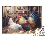 Rompecabezas de 1000 Piezas de Gallo con Pollitos para Adultos. Juegos educativos. Hermosa decoración. Difícil. Regalos de cumpleaños. 52 x 38 cm / 1000 Piezas.