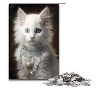 Rompecabezas de 1000 Piezas de Gatito Blanco Esponjoso para Adultos Rompecabezas de Madera Juego Educativo 75 x 50 cm