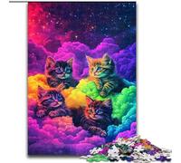 Rompecabezas de 1000 Piezas de Gatito Colorido de Madera, Ideal para Regalar en Navidad, cumpleaños, Halloween, Humor y Detalles de 50x75cm