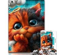Rompecabezas de 1000 Piezas de Gatito Diablo para Adolescentes, Regalo, Juguetes Cada Pieza es única Juego desafiante y Divertido para Toda la Familia 38x26cm