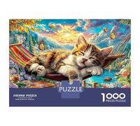 Rompecabezas de 1000 Piezas de Gatito durmiendo con Jinete en el Cielo para Juegos educativos para Adultos, Hermosa decoración, difícil y desafiante, para cumpleaños Masculino y Femenino, 52 x 38 cm