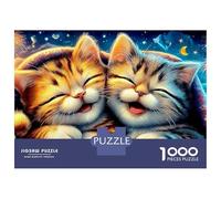 Rompecabezas de 1000 Piezas de Gatitos de jardín, Gatos abrazados con Estrellas, para Adultos Mayores de 12 años, decoración del hogar, difícil, para Hombres y Mujeres, cumpleaños, 52 x 38 cm