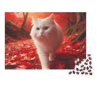 Rompecabezas de 1000 Piezas de Gato Blanco con pétalos Rojos. para Adultos de 12 años en adelante. Juegos educativos. Decoración del hogar. Desafío de Regalo52 x 38 cm