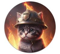 Rompecabezas de 1000 Piezas de Gato Bombero para Adultos,Rompecabezas Redondo de 1000 Piezas,Juego Familiar Creativo y decoración del hogar, Adolescentes,67,5 x 67,5 cm