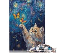 Rompecabezas de 1000 Piezas de Gato Buscando Mariposas en una Noche Estrellada para Adolescentes, Regalo para Adultos, Juego Educativo, Juguete de desafío, 1000 Piezas (75 x 50 cm)