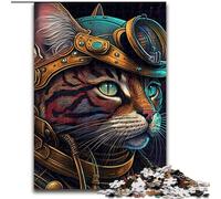 Rompecabezas de 1000 Piezas de Gato con Casco para Adultos, tamaño 50x75cm, Día de la Madre, cumpleaños y Navidad.