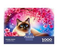 Rompecabezas de 1000 Piezas de Gato con Flores de Cerezo, Resistente y sin Polvo, de cartón, Ideal para cumpleaños, para Uso en Interiores, para días lluviosos, 52 x 38 cm (1000 Piezas)