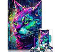 Rompecabezas de 1000 Piezas de Gato con Grafiti de neón para Adultos Noches de Juegos Juguete Colorido para Regalar en casa (38x26cm)
