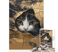 Rompecabezas de 1000 Piezas de Gato Curioso Que mira a través de una grieta Juguete para decoración de Pared Gran Regalo para Juegos Juego Educativo con Piezas Completamente de Forma aleatoria