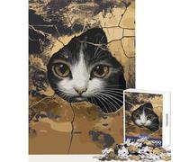 Rompecabezas de 1000 Piezas de Gato Curioso Que mira a través de una grieta Juguete para decoración de Pared Gran Regalo para Juegos Juego Educativo con Piezas Completamente de Forma aleatoria