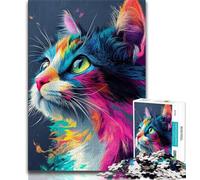 Rompecabezas de 1000 Piezas de Gato de Acuarela: ejercita tu Cerebro, Juguetes adictivos para Cultivar la Paciencia, Juego de desafío único 38x26cm