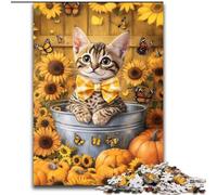Rompecabezas de 1000 Piezas de Gato Entre Girasoles, Rompecabezas de Madera, Ideal para decoración del hogar y la Oficina, cumpleaños, tamaño 50x75cm