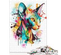 Rompecabezas de 1000 Piezas de Gato esfinge de Colores para Adultos y Rompecabezas de Madera para Amantes de los Rompecabezas (75 x 50 cm)