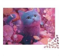 Rompecabezas de 1000 Piezas de Gato, Gatito Gris con pétalos Rosas, para Adultos, Juego Educativo, decoración del hogar, difícil, desafiante, Regalo de cumpleaños, 38x26cm