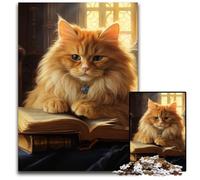 Rompecabezas de 1000 Piezas de Gato Leyendo un Libro, Rompecabezas difíciles para Adultos, Ideal para Parejas, Navidad, Año Nuevo y San Valentín, 50x75cm/19,68x29,52 Pulgadas.