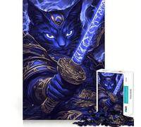 Rompecabezas de 1000 Piezas de Gato MAU Egipcio samurái con Espada para Adolescentes Juguete Divertido para Pensar y Jugar Juntos Arte Coleccionable de Corte preciso (38x52cm)
