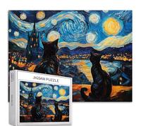 Rompecabezas de 1000 piezas de gato mirando hacia arriba a las estrellas para adultos, estilo Van Gogh, rompecabezas colorido para decoración del hogar, regalos, rompecabezas familiar, perfecto para