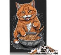 Rompecabezas de 1000 Piezas de Gato Naranja y Ramen, Rompecabezas de dificultad Alta, Juego Educativo, Juguete, 1000 Piezas (75 x 50 cm)