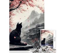Rompecabezas de 1000 Piezas de Gato Negro en un Pueblo japonés Juegos Juego Educativo con Piezas aleatorias Que se entrelazan tamaño 38x52cm
