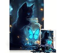 Rompecabezas de 1000 Piezas de Gato Negro y Mariposa para Adolescentes Sharp Recall Serene Escape Uniform Cut Perfect Xmas (38x26cm)