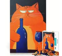 Rompecabezas de 1000 Piezas de Gato Rojo con Vino para Adultos Juguete Intelectual para la Calma y la Relajación Corte Preciso Artículo de Santa Claus (38x52cm)