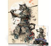 Rompecabezas de 1000 Piezas de Gato Samurai para Adultos y Adolescentes Recuerda armarlo Lentamente Disfruta de un Corte preciso Arte Coleccionable (38x26cm)