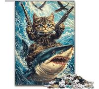 Rompecabezas de 1000 Piezas de Gato y Tiburón para Adultos y Adolescentes Difícil de completar, Pero Divertido y Divertido Regalo de cumpleaños, decoración de Pared (50x75cm)