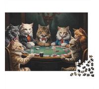 Rompecabezas de 1000 Piezas de Gatos Jugando al póker. Gatos Jugando al póker en una Mesa. Juegos educativos para Adultos. Decoración del hogar. Desafío de Regalo de cumpleaños 70x50cm.