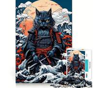 Rompecabezas de 1000 Piezas de Gatos samuráis de Japón Arte de Corte Exacto Juego de lógica y Pensamiento Tiempo de Juego Tranquilo Actividad de cumpleaños (38x52cm)