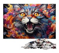 Rompecabezas de 1000 Piezas de Gatos y Flores psicodélicos Coloridos para Adultos Rompecabezas de Madera Juego desafiante 1000 Piezas (75 x 50 cm)