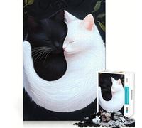 Rompecabezas de 1000 Piezas de Gatos Yin Yang para Adultos Ejercicio Mental Juego con Cortes de precisión y Bordes Lisos Actividad Relajante para Grupos en Interiores (38x52cm)
