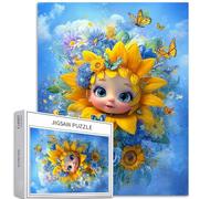 Rompecabezas de 1000 piezas de girasol para adultos, cielo azul y nubes, rompecabezas artístico desafiante de actividades familiares, rompecabezas colorido para manualidades para decoración del hogar