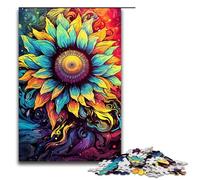 Rompecabezas de 1000 Piezas de Girasoles psicodélicos de Colores de Madera para niños Ideal para interacción Entre Padres e Hijos (75 x 50 cm)