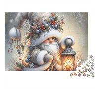 Rompecabezas de 1000 Piezas de gnomo navideño con Linterna. Gnomo sosteniendo una Linterna encendida. Juego Educativo para Adultos. Difícil y desafiante. Regalo de52 x 38 cm.