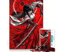 Rompecabezas de 1000 Piezas de Guerrero Anime Rojo con Katana para Adolescentes Fortalece la Memoria, Calma, relaja, Bordes Suaves Regalo increíble (38x52cm)