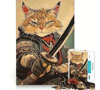 Rompecabezas de 1000 Piezas de Guerrero Gato samurái con Espada para Adolescentes Juguete de lógica y Entretenimiento Corte Suave (50x75cm)