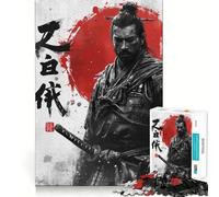 Rompecabezas de 1000 Piezas de Guerrero samurái con Katana y caligrafía para Adolescentes Juguete de lógica Fuerte Escapada Tranquila Borde Transparente Regalo de cumpleaños (38x52cm)