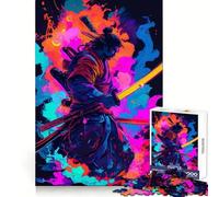 Rompecabezas de 1000 Piezas de Guerrero samurái neón con Katana para Adolescentes Juguete para ejercitar la Mente Tiempo en Familia Arte y Montaje Regalo Creativo (38x52cm)