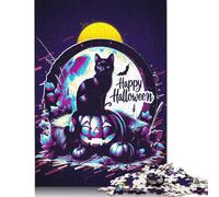 Rompecabezas de 1000 Piezas de Halloween con diseño de Gato y Calabaza para Adultos, Rompecabezas de Papel para Adultos y Adolescentes, Juguetes educativos de Aprendizaje, 1000 Piezas (75 x 50 cm)