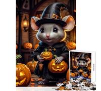 Rompecabezas de 1000 Piezas de Halloween ratón Bruja y Calabazas Juguetes de Bricolaje Regalos para Mujeres y Hombres Juego Educativo Mejora el Amor Entre Parejas tamaño 38x26cm