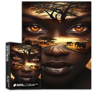 Rompecabezas de 1000 piezas de hermosa mujer africana que se mezcla con el paisaje del parque safari para adultos, rompecabezas coloridos para decoración del hogar, regalos, rompecabezas familiar,