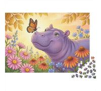 Rompecabezas de 1000 Piezas de hipopótamo con Mariposa. Jardín de Mariposas y hipopótamo Morado para Adultos. Juego Educativo. Decoración del hogar. desafiante. Regalo Ideal para. 38x26cm