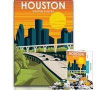 Rompecabezas de 1000 Piezas de Houston, Texas Travel Art, para Adultos y Adolescentes, Ideal para desafiar la Inteligencia Cerebral, Juguetes adictivos para decoración del hogar, 38x26cm